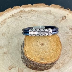 SALE Blue/Gray Leather Bracelet